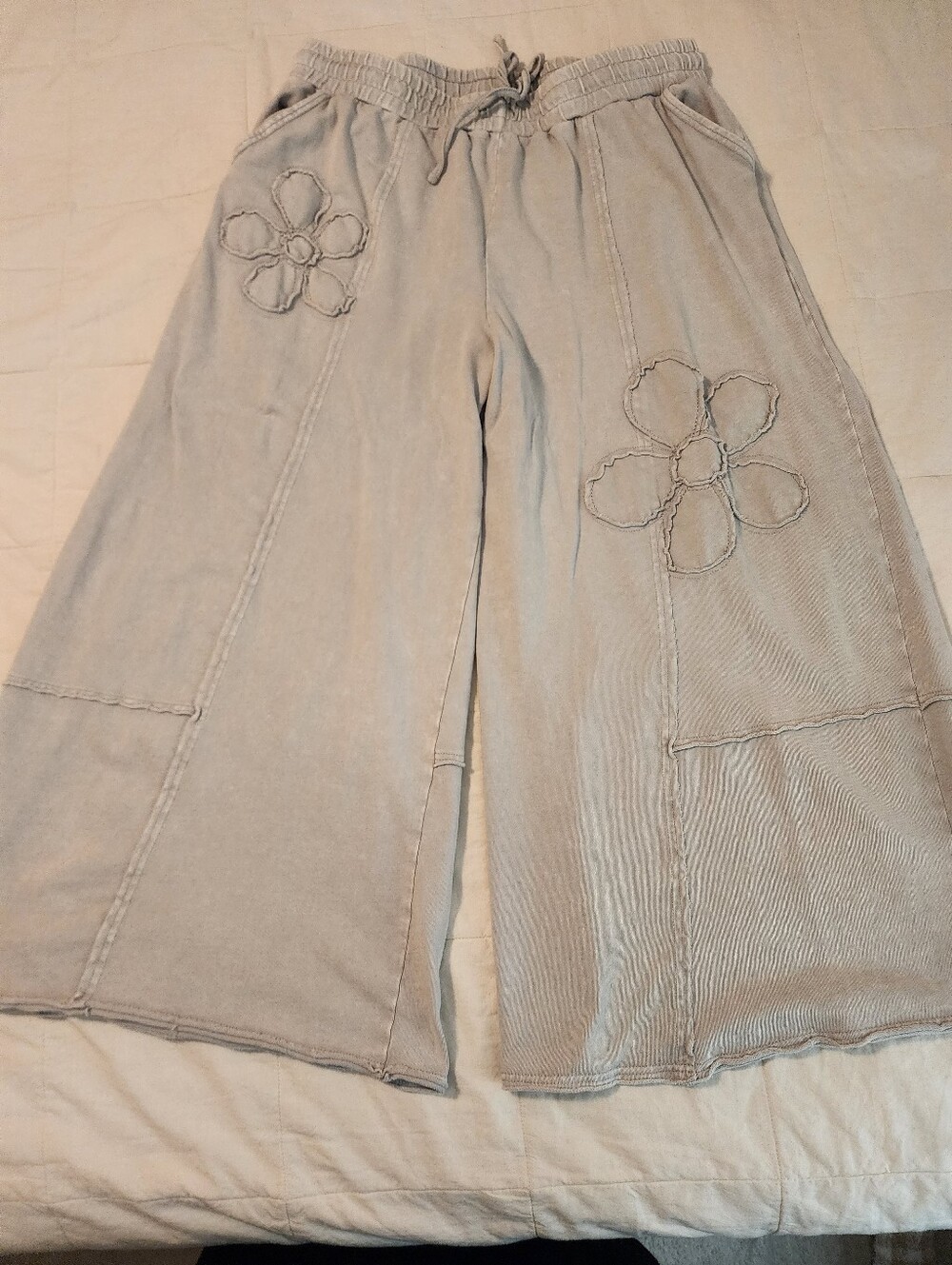 Easel Light Dusty Blue All Cotton Wide-leg Pants 3X Bohemian Comfort